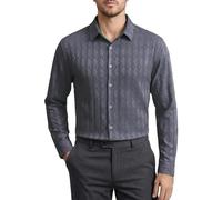 Generico Camisa de trabajo para hombre de tejido jacquard tecnológico antiarrugas para un profesional y cómodo, gris, L