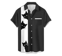 Genérico Camisa De Verano Hombre - Camisa Informal de Verano para Hombre Corte Holgado diseño Estampado Tela Transpirable y cómoda para Uso Diario con Pantalones Cortos fácil de cuidar (Black XXL)