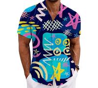 Genérico Camisa Hippie Hombre - Camisa De Los Años 80 para Hombre Camisa De Manga Corta con Botones Y Estampado Tropical Ropa De Playa Informal De Verano