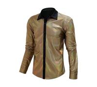 Genérico Camisa Hippie para Hombre - Camisa De Carnaval para Hombre Camisa Informal con Lentejuelas y Ropa de Alto Rendimiento para Hombre Hombre Solapa Brillante (Gold XL)