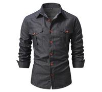 Genérico Camisa Hombre Blanca - Camisa Vaquera de Manga Larga para Hombre con Bolsillos Informal Holgada con Botones para Uso Diario (Grey XL)