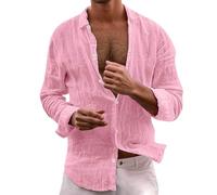 Genérico Camisa Hombre Casual Manga Larga Cuello Clásico para Traje Diario Perfecto Traje Verano Surtido Jeans Chinos Cómodo Top, rosa, 4XL