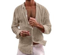 Genérico Camisa Hombre Casual Manga Larga Cuello Clásico para Traje Diario Perfecto Traje Verano Surtido Jeans Chinos Cómodo Top, caqui, XXXXXL