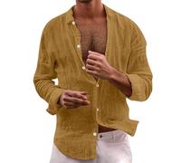 Genérico Camisa Hombre Casual Manga Larga Cuello Clásico para Traje Diario Perfecto Traje Verano Surtido Jeans Chinos Cómodo Top, amarillo, XXL