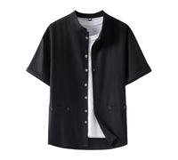 Genérico Camisa Hombre Manga Corta de Mezcla de Lino Y Algodón Cuello Mao Abrigos de Lino para Hombre China Hecho A Mano Kung Fu Tai Chi Chaqueta de Algodón de Sastre