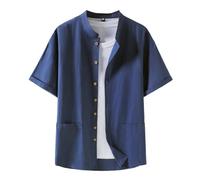 Genérico Camisa Hombre Manga Corta de Mezcla de Lino Y Algodón Cuello Mao Abrigos de Lino para Hombre China Hecho A Mano Kung Fu Tai Chi Chaqueta de Algodón de Sastre
