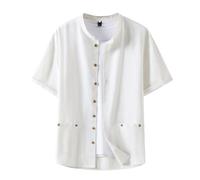 Genérico Camisa Hombre Manga Corta de Mezcla de Lino Y Algodón Cuello Mao Abrigos de Lino para Hombre China Hecho A Mano Kung Fu Tai Chi Chaqueta de Algodón de Sastre