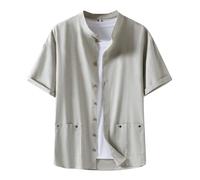 Genérico Camisa Hombre Manga Corta de Mezcla de Lino Y Algodón Cuello Mao Abrigos de Lino para Hombre China Hecho A Mano Kung Fu Tai Chi Chaqueta de Algodón de Sastre