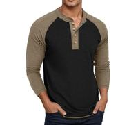 Genérico Camisa Hombre Manga Larga Suave Cuello Redondo Casual Bajo Capa Cómodo Top, caqui, S
