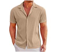 Genérico Camisa Hombre Verano Botones Cuba Punto Corte Slim Playa Rayas Clásico Alta Tendencia, caqui, XXL