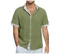 Genérico Camisa Lino Blanca Hombre - Camisas Hombre Cárdigan con Botones y Cuadros de Retazos Europeos para Hombre Camisa Informal Holgada de Manga Corta con Tendencia de Negocios y Comercio Exterior