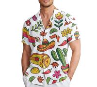 Genérico Camisa Manga Corta Hombre - Hombre Primavera Y Verano Estilo Camisas De Un Pecho Solapa Informal Estampado Completo Playa Manga Corta Vacaciones Camisas De Vacaciones Al Libre (White XL)