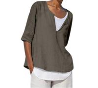 Genérico Camisa Mujer Lino Algodón Manga Corta Holgadas para Mujer Camisetas De 3/4 Tallas Grandes Conjuntos Deportivos Entrenamiento 2026 Verano Camiseta Basica Basicas Blusas Elegantes Bronce S