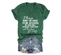 Genérico Camisa Mujer Verano Algodón Manga Corta Divertida para con Texto por No Seas Grosero Conmigo Cuello En V Corta Sarcástica Humorística Mamá Tops De Camiseta Womens T Shirts Verde XXL