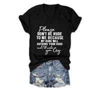 Genérico Camisa Mujer Verano Algodón Manga Corta Divertida para con Texto por No Seas Grosero Conmigo Cuello En V Corta Sarcástica Humorística Mamá Tops De Camiseta Womens T Shirts Negro XXL