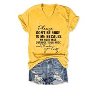 Genérico Camisa Mujer Verano Algodón Manga Corta Divertida para con Texto por No Seas Grosero Conmigo Cuello En V Corta Sarcástica Humorística Mamá Tops De Camiseta Womens T Shirts Amarillo XXL
