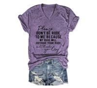 Genérico Camisa Mujer Verano Algodón Manga Corta Divertida para con Texto por No Seas Grosero Conmigo Cuello En V Corta Sarcástica Humorística Mamá Tops De Camiseta Womens T Shirts Púrpura S