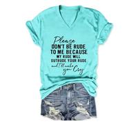 Genérico Camisa Mujer Verano Algodón Manga Corta Divertida para con Texto por No Seas Grosero Conmigo Cuello En V Corta Sarcástica Humorística Mamá Tops De Camiseta Womens T Shirts Cielo Azul XL