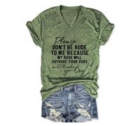 Genérico Camisa Mujer Verano Algodón Manga Corta Divertida para con Texto por No Seas Grosero Conmigo Cuello En V Corta Sarcástica Humorística Mamá Tops De Camiseta Womens T Shirts Marrón M