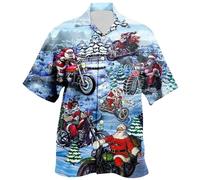 Genérico Camisa Navidad Hombre - Camisa con Botones De Solapa De Manga Corta con Estampado Digital 3D De Papá Noel Navideño para Hombre