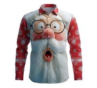 Genérico Camisa Navidad Hombre,Camisas De Manga Larga con Estampado Festivo De Papá Noel Vestimenta para Fiestas NavideñAs Camisas Casuales con Botones Camisa NavideñA úNica para