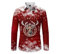 Genérico Camisa Navidad Hombre Manga Larga,Camisa Informal De Negocios NavideñA para Hombre CóModa De Cuello Holgado De Manga Larga con Vaca Linda NavideñA