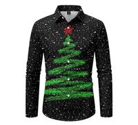 Genérico Camisa NavideñA para Hombre,Camisa Informal De Negocios NavideñA para Hombre CóModa De Cuello Holgado De Manga Larga con Vaca Linda NavideñA