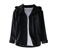 Genérico Camisa Negra Hombre - Camisa Blanca Hombre Camisa de Lino de Color sólido de Manga Larga con Capucha y protección Solar Holgada a la Moda para Hombre Primavera y Verano