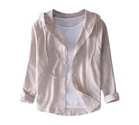 Genérico Camisa Negra Hombre - Camisa Blanca Hombre Camisa de Lino de Color sólido de Manga Larga con Capucha y protección Solar Holgada a la Moda para Hombre Primavera y Verano