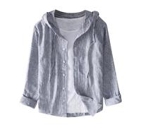 Genérico Camisa Negra Hombre - Camisa Blanca Hombre Camisa de Lino de Color sólido de Manga Larga con Capucha y protección Solar Holgada a la Moda para Hombre Primavera y Verano