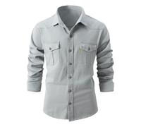 Genérico Camisa tejida de manga larga con botones para hombres Camisa de negocios delgada de moda casual Ropa de trabajo de ocio (L,Gris)