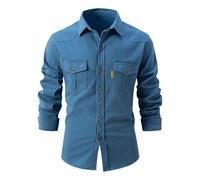 Genérico Camisa tejida de manga larga con botones para hombres Camisa de negocios delgada de moda casual Ropa de trabajo de ocio (L,Azul)