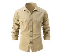 Genérico Camisa tejida de manga larga con botones para hombres Camisa de negocios delgada de moda casual Ropa de trabajo de ocio (L,Caqui)