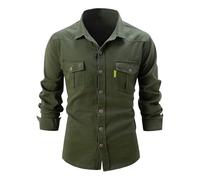 Genérico Camisa tejida de manga larga con botones para hombres Camisa de negocios delgada de moda casual Ropa de trabajo de ocio (L,Verde)