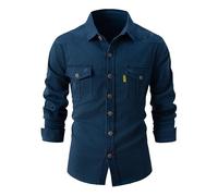 Genérico Camisa tejida de manga larga con botones para hombres Camisa de negocios delgada de moda casual Ropa de trabajo de ocio (L,Azul Marino)
