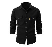 Genérico Camisa tejida de manga larga con botones para hombres Camisa de negocios delgada de moda casual Ropa de trabajo de ocio (L,Negro)