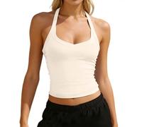 Genérico Camisa Tirantes Mujer Camisola de Punto Veraniega con Cuello Entallado para Mujer Elegante y Cómoda (Beige, M)