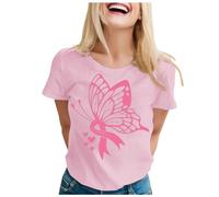 Genérico Camisas contra el cáncer de mama para las mujeres cinta de sensibilización sobre el cáncer de mama camiseta de manga corta otoño camiseta suéter largo para mujer, Rosa claro, L