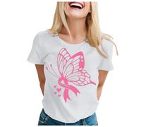Genérico Camisas contra el cáncer de mama para las mujeres cinta de sensibilización sobre el cáncer de mama camiseta de manga corta otoño camiseta suéter largo para mujer, blanco, XXL