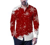 Genérico Camisas De Manga Larga Navidad Hombres,Camisa De Manga Larga con Estampado Festivo Abotonada Y con Un PatróN úNico Camisa Informal CóModa para Fiestas De Temporada Y Reuniones Familiares
