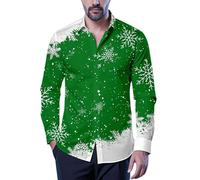 Genérico Camisas De Manga Larga Navidad Hombres,Camisa De Manga Larga con Estampado Festivo Abotonada Y con Un PatróN úNico Camisa Informal CóModa para Fiestas De Temporada Y Reuniones Familiares