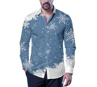 Genérico Camisas De Manga Larga Navidad Hombres,Camisa De Manga Larga con Estampado Festivo Abotonada Y con Un PatróN úNico Camisa Informal CóModa para Fiestas De Temporada Y Reuniones Familiares