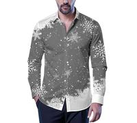 Genérico Camisas De Manga Larga Navidad Hombres,Camisa De Manga Larga con Estampado Festivo Abotonada Y con Un PatróN úNico Camisa Informal CóModa para Fiestas De Temporada Y Reuniones Familiares