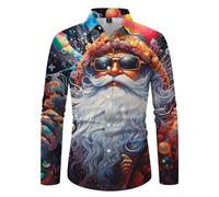 Genérico Camisas De Navidad para Hombre - Camisa Informal de Negocios navideña para Hombre cómoda de Cuello Holgado de Manga Larga con Vaca Linda navideña (Orange L)