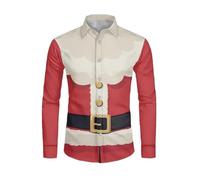 Genérico Camisas De Navidad para Hombre Papá Noel Ropa Top Blusas Elegante con Botónes Informal Botón Camisa Manga Larga Solapas Calle Divertidos Disfraces Fiesta