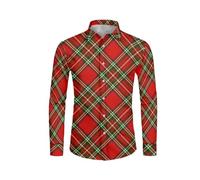 Genérico Camisas De Navidad para Hombre Papá Noel Ropa Top Blusas Elegante con Botónes Informal Botón Camisa Manga Larga Solapas Calle Divertidos Disfraces Fiesta