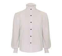 Genérico Camisas Hombre - Camisa de Corte gótica para Hombre Cuello Cuello de Encaje Manga Larga Camisa de Manga abullonada (White XL)