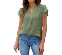 Genérico Camisas Mujer Manga Corta Blusas con Volantes De Cuello En V A La para Ropas Tops Camisetas Basica Roupa Mulher Camiseta Tallas Grandes Top Ropa Verano Summer For Women Algodon JN S