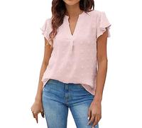 Genérico Camisas Mujer Manga Corta Blusas con Volantes De Cuello En V A La para Ropas Tops Camisetas Basica Roupa Mulher Camiseta Tallas Grandes Top Ropa Verano Summer For Women Algodon Rosa M