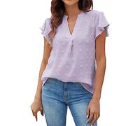 Genérico Camisas Mujer Manga Corta Blusas con Volantes De Cuello En V A La para Ropas Tops Camisetas Basica Roupa Mulher Camiseta Tallas Grandes Top Ropa Verano Summer For Women Algodon